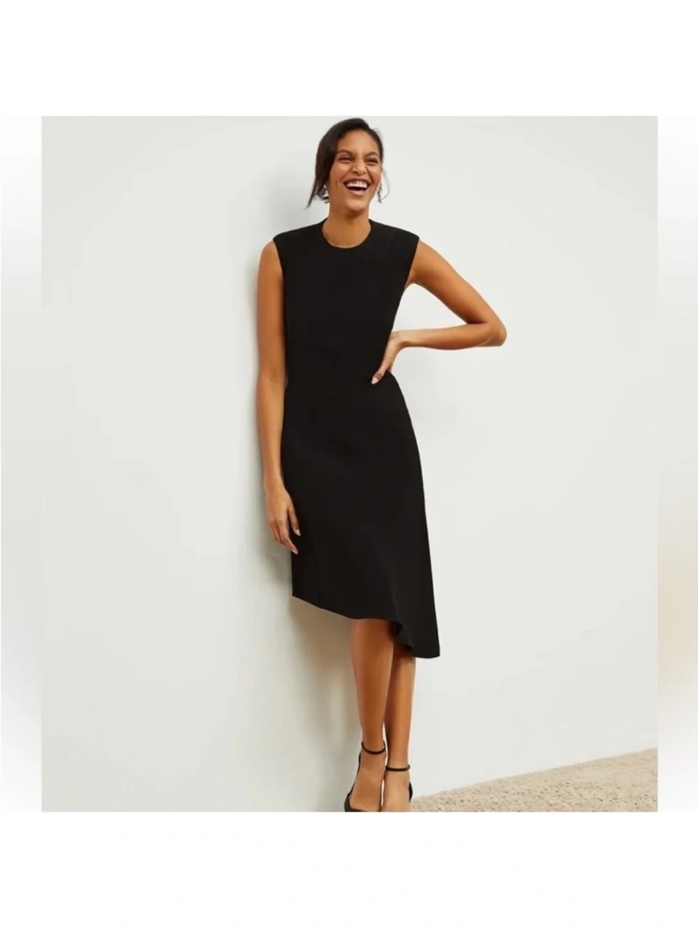 M.M. LaFleur The Lara Dress Eco Heavy Crepe black Assymetrical office career 4 - Picture 6 of 11